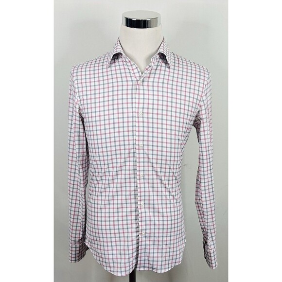 Bonobos Small Tailored Fit Casual Shirt Red White Blue Plaid Nylon Blend - Picture 2 of 5